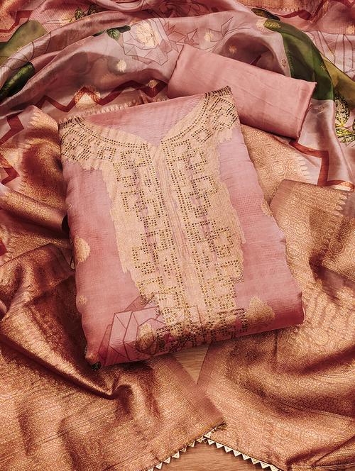 women printed swarovski details unstitched suit set - 22009181 - Very Small Image - 1