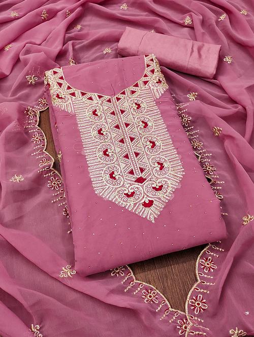 women solid with work zari work unstitched suit set - 22009192 - Very Small Image - 1