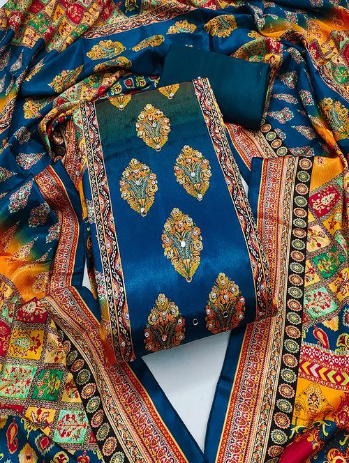 women printed mirror work unstitched suit set - 22009207 - Very Small Image - 1