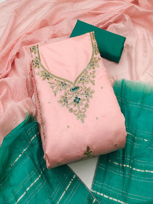 women solid with work embroidered unstitched suit set - 22009212 - Very Small Image - 1