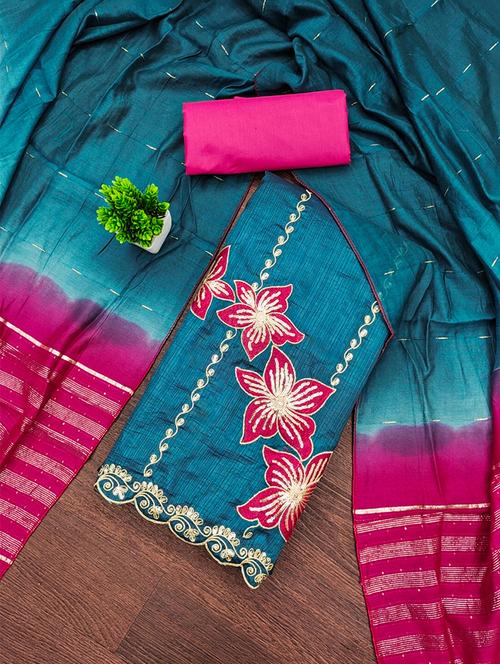 women solid with work embroidered unstitched suit set - 22009214 - Very Small Image - 1