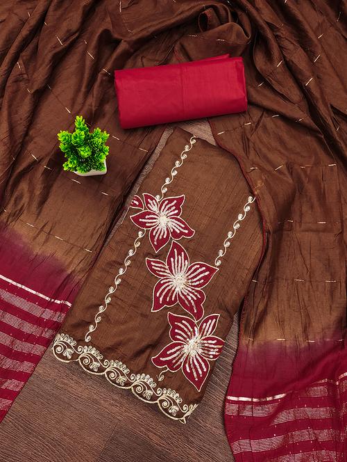 women solid with work embroidered unstitched suit set - 22009215 - Very Small Image - 1