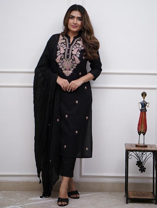 women embroidered three quarter sleeve kurta pant with dupatta set - 22009435 - Very Small Image - 1