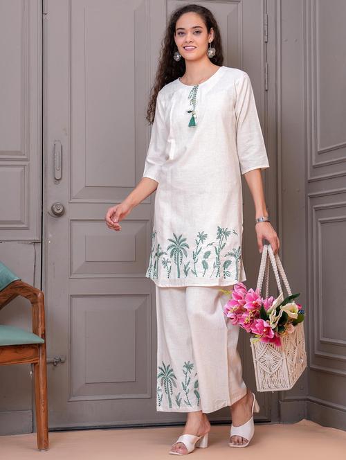 women embrpidered tie up neck kurta and palazzo set - 22009468 - Very Small Image - 1