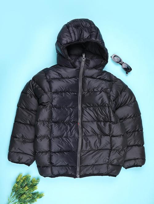 boys solid long sleeve hooded quilted jacket - 22010405 - Very Small Image - 1