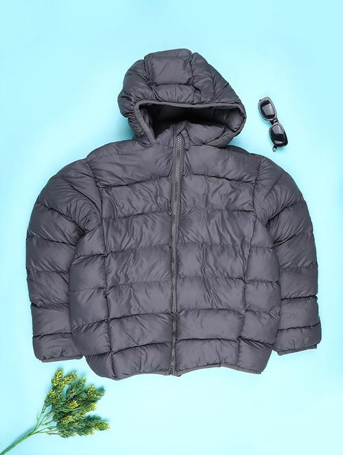 boys solid long sleeve hooded quilted jacket - 22010406 - Very Small Image - 1