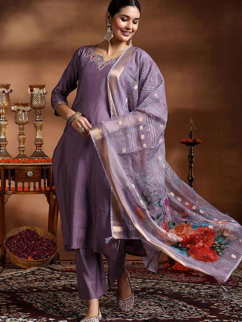 women embroidered three quarter sleeve kurta pant with dupatta set - 22011272 - Very Small Image - 1