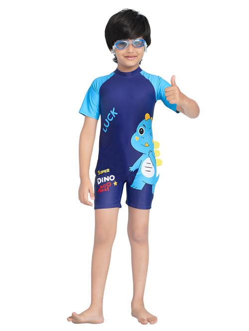 boys printed sports wear round neck swimsuit with goggles - 22011990 - Very Small Image - 1