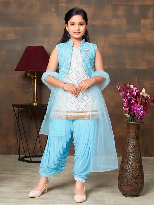 girls embroidered sleeveless kurta salwar suit set - 22012019 - Very Small Image - 1