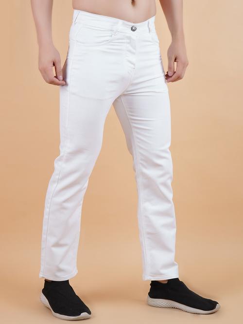 men white plain mid rise straight fit jeans - 22012223 - Very Small Image - 1