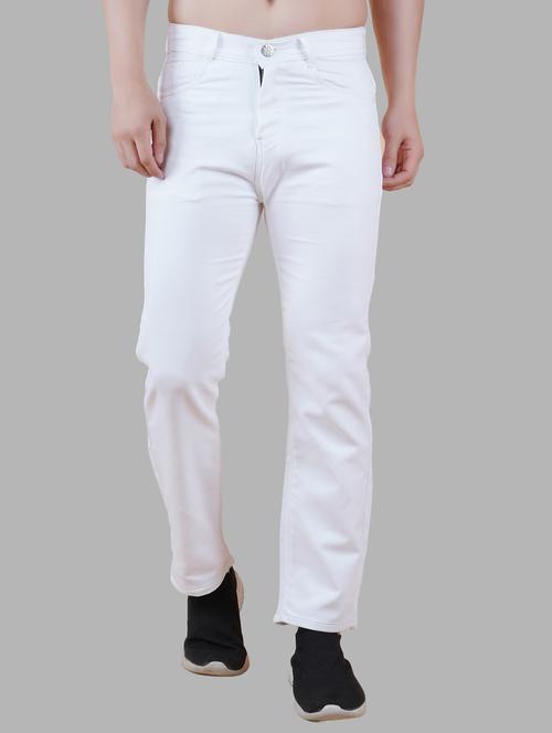 men white plain mid rise straight fit jeans - 22012254 - Very Small Image - 1