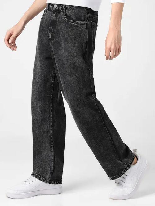 men grey plain mid rise baggy jeans - 22012349 - Very Small Image - 1