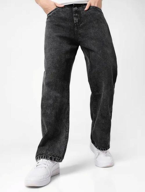 men grey plain mid rise baggy jeans - 22012358 - Very Small Image - 1