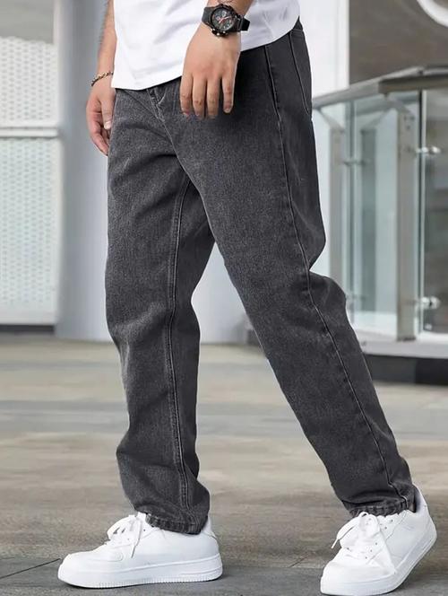 men grey plain mid rise relaxed fit jeans - 22012389 - Very Small Image - 1