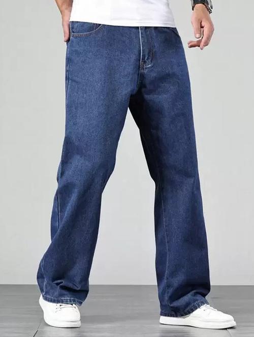 men blue plain mid rise baggy jeans - 22012453 - Very Small Image - 1