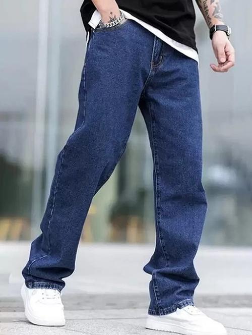 men blue plain mid rise baggy jeans - 22012455 - Very Small Image - 1
