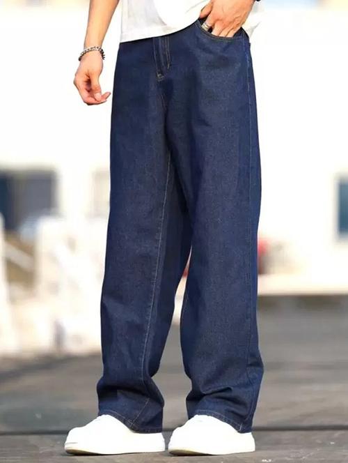 men blue plain mid rise baggy jeans - 22012464 - Very Small Image - 1