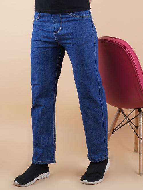 men blue plain mid rise straight fit jeans - 22012486 - Very Small Image - 1