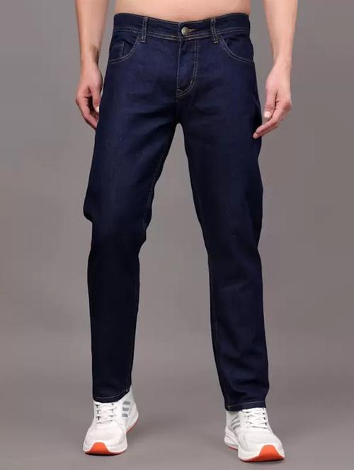 men navy blue plain mid rise straight fit jeans - 22012540 - Very Small Image - 1
