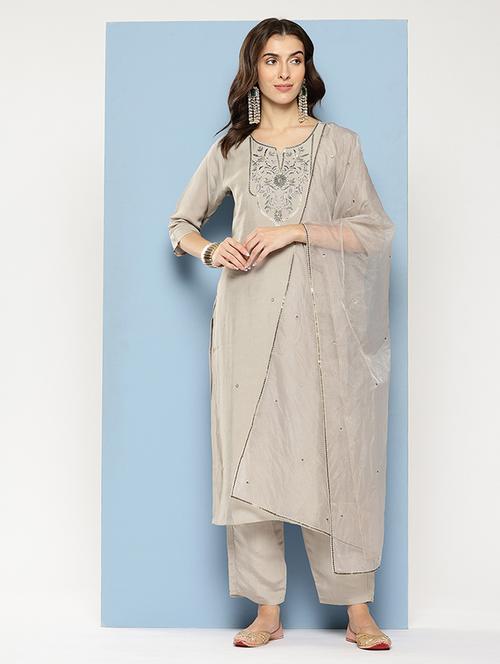 women embroidered three quarter sleeve kurta pant with dupatta set - 22012618 - Very Small Image - 1