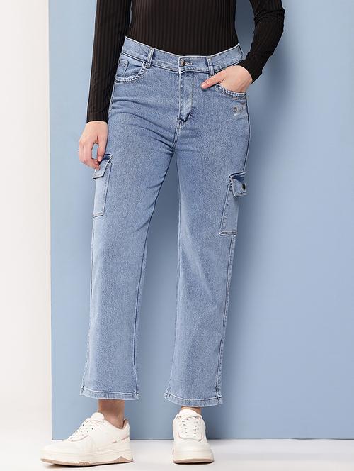 women solid mid rise denim cargo - 22012645 - Very Small Image - 1