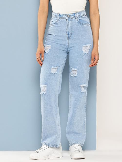 women distressed high rise straight fit jean - 22012649 - Very Small Image - 1