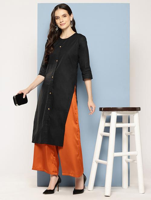 women solid three quarter sleeve straight kurta - 22012657 - Very Small Image - 1