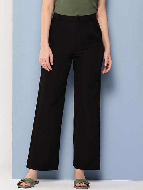 Women Solid Mid Rise Straight Trouser - 22012688 - Very Small Image - 1