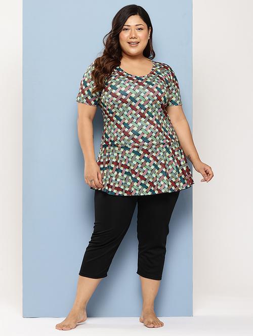 women plus size checkered round neck swimsuit with goggles - 22012762 - Very Small Image - 1