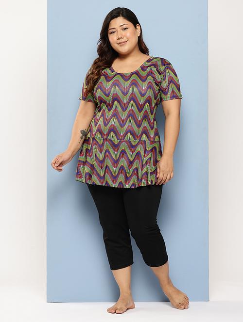 women plus size printed round neck swimsuit with goggles - 22012764 - Very Small Image - 1