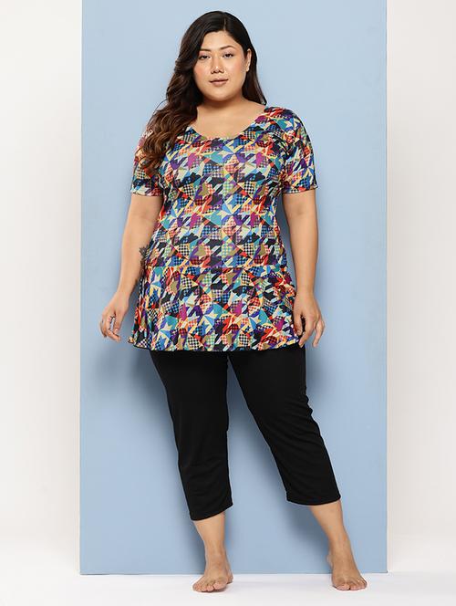 women plus size printed round neck swimsuit with goggles - 22012767 - Very Small Image - 1