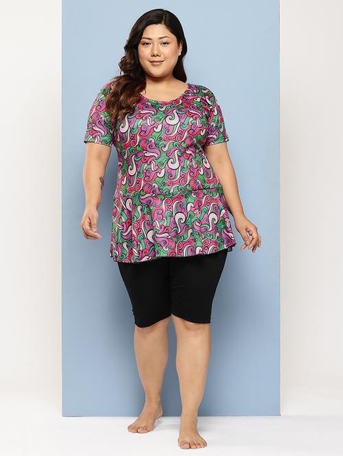 women plus size printed round neck swimsuit with goggles - 22012773 - Very Small Image - 1