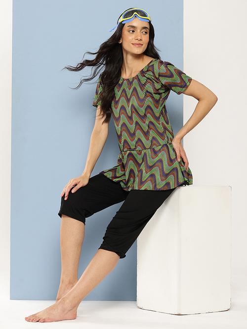 women printed round neck swimsuit with cap - 22012789 - Very Small Image - 1