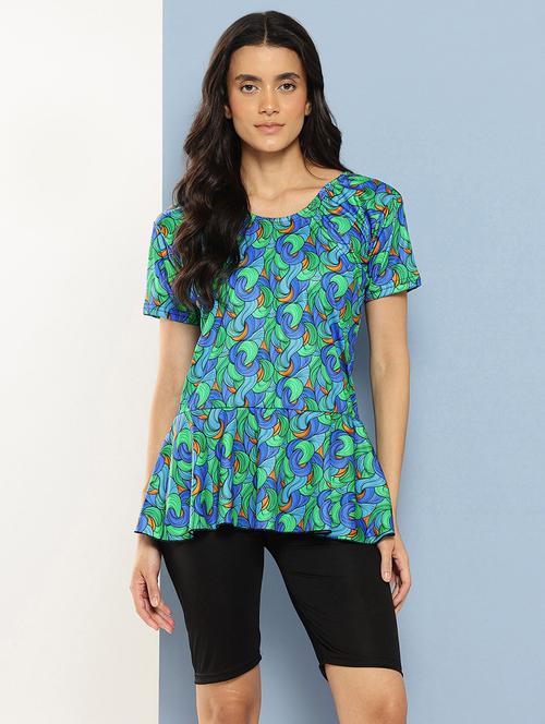 women printed round neck swimsuit with goggles - 22012804 - Very Small Image - 1