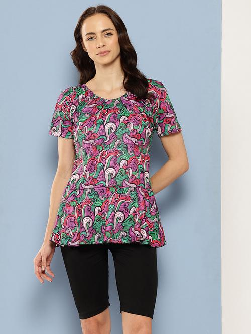 women printed round neck swimsuit with goggles - 22012815 - Very Small Image - 1