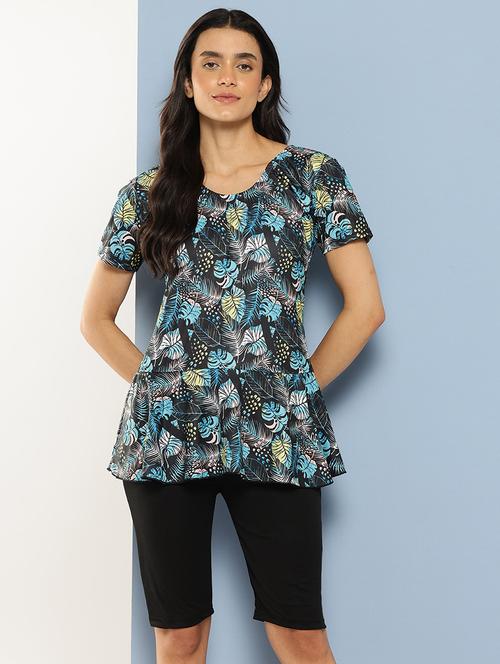 women tropical printed round neck swimsuit - 22012829 - Very Small Image - 1