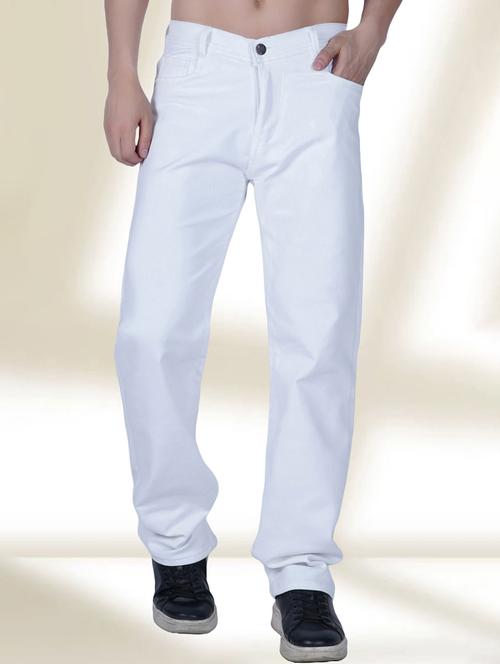 men white plain mid rise relaxed fit jeans - 22012896 - Very Small Image - 1