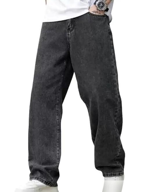 men grey plain mid rise baggy jeans - 22012903 - Very Small Image - 1