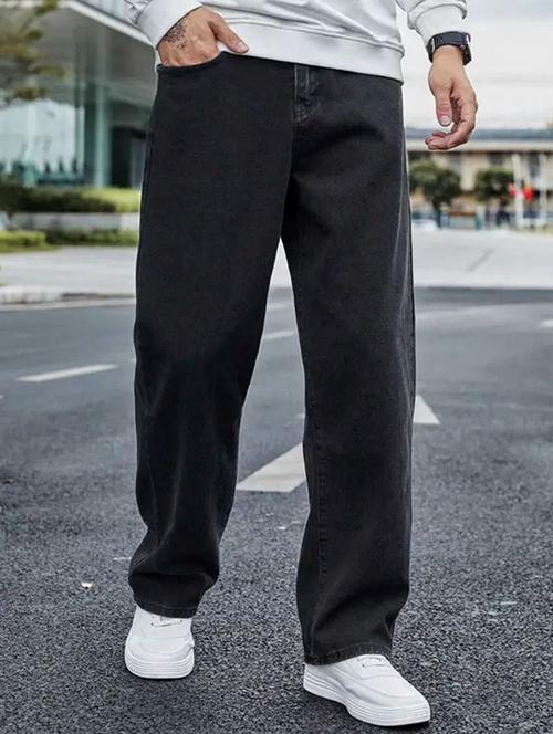 men grey plain mid rise baggy jeans - 22012909 - Very Small Image - 1