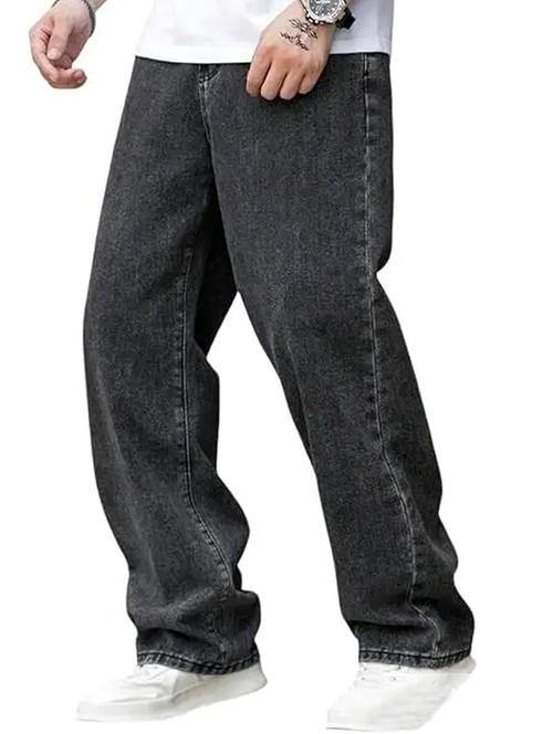 men grey plain mid rise baggy jeans - 22012921 - Very Small Image - 1