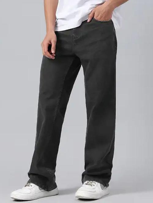 men grey plain mid rise baggy jeans - 22012924 - Very Small Image - 1