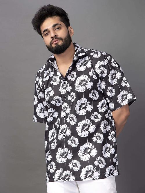 men floral printed short sleeve oversized casual shirt - 22013001 - Very Small Image - 1