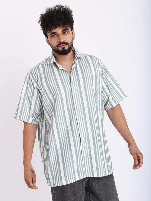 men striped short sleeve oversized casual shirt - 22013017 - Very Small Image - 1
