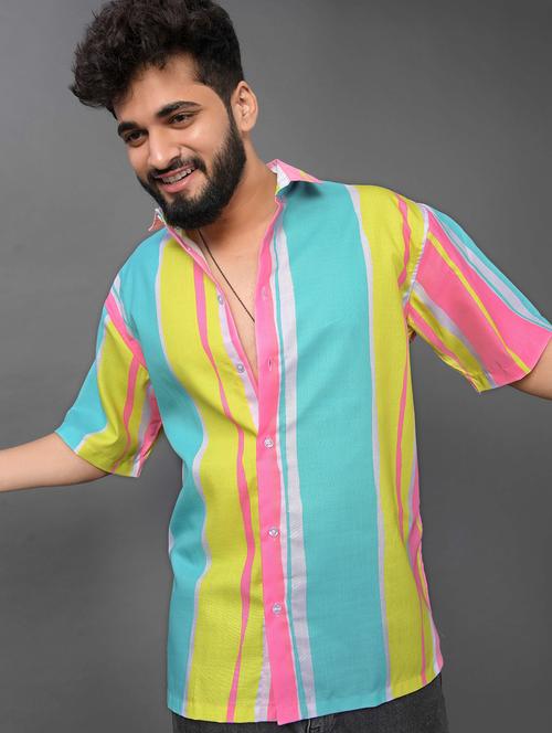 men striped short sleeve oversized casual shirt - 22013074 - Very Small Image - 1