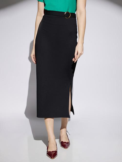 women black solid high rise pencil skirt - 22013359 - Very Small Image - 1