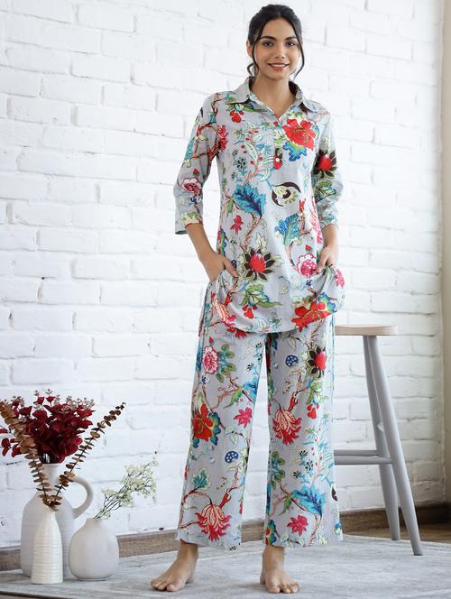 women printed three quarter sleeve co-ord set - 22013424 - Very Small Image - 1