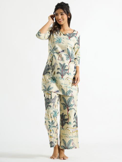 women printed three quarter sleeve co-ord set - 22013427 - Very Small Image - 1