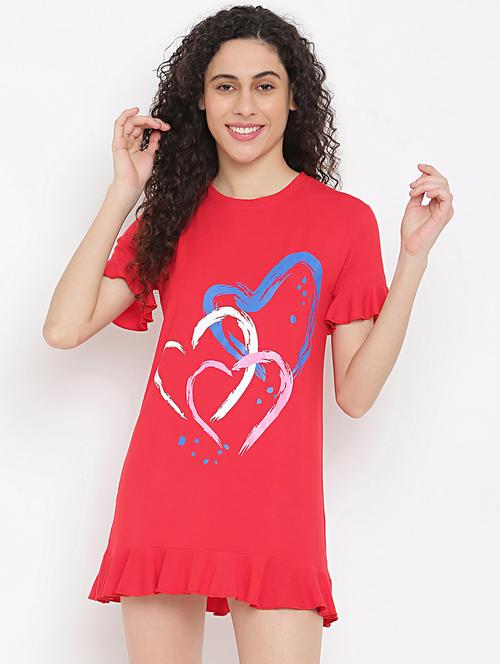 women red printed short sleeve loungewear  t-shirt - 22013478 - Very Small Image - 1