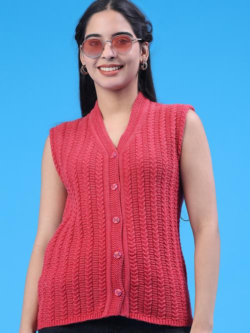 women self design sleeveless cardigan - 22013940 - Very Small Image - 1
