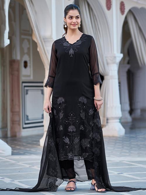 women embroidered three quarter sleeve kurta pant with dupatta set - 22014122 - Very Small Image - 1